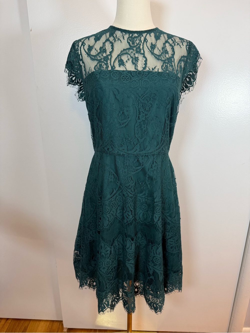 BB Dakota Teal Lace Cap-Sleeve Fit & Flare Dress